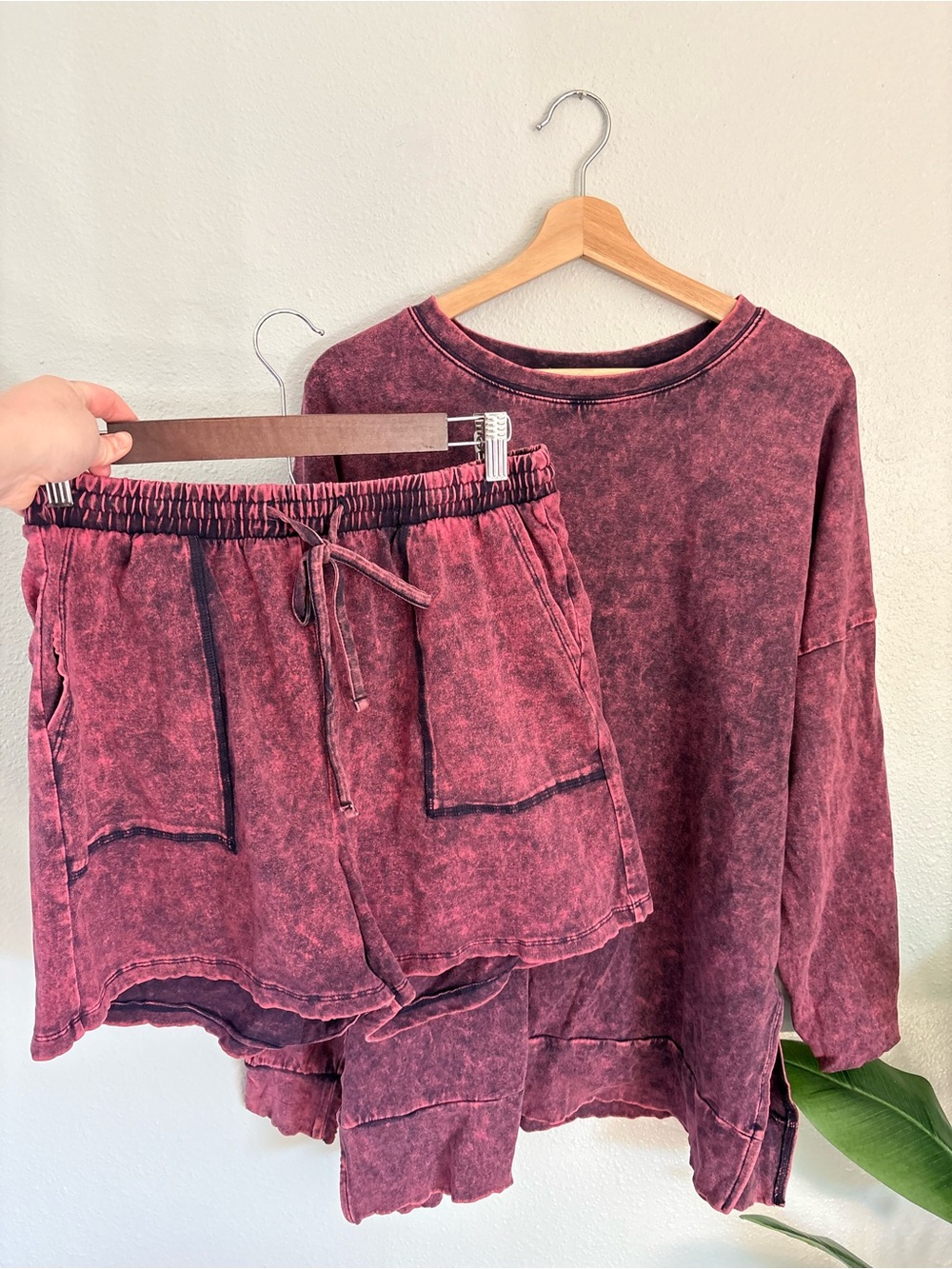 Zenana Outfitters Washed Burgundy/Mauve Lounge Top set